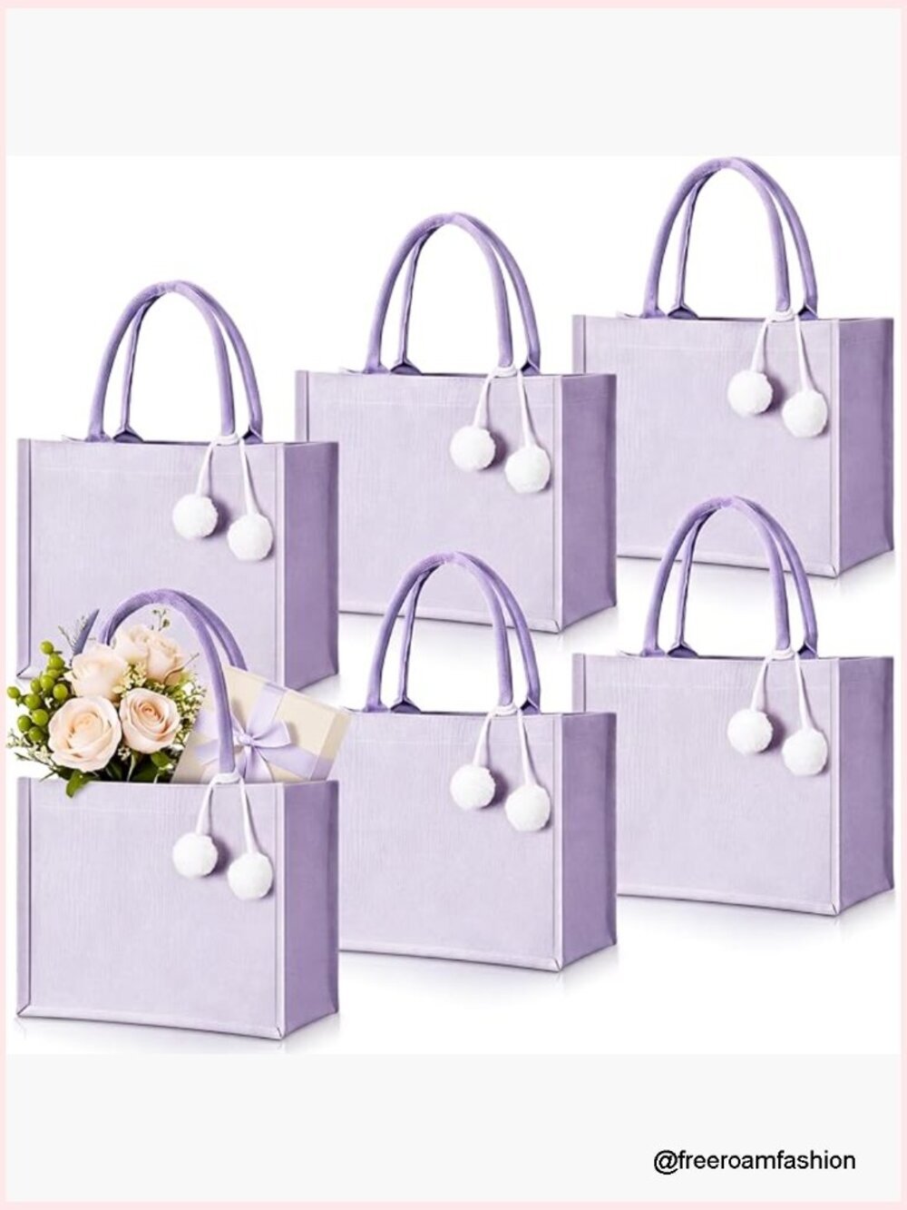 DIY Wedding Tote Bags Set of 6 Canvas with Pom Poms Blank Bridesmaid Bags